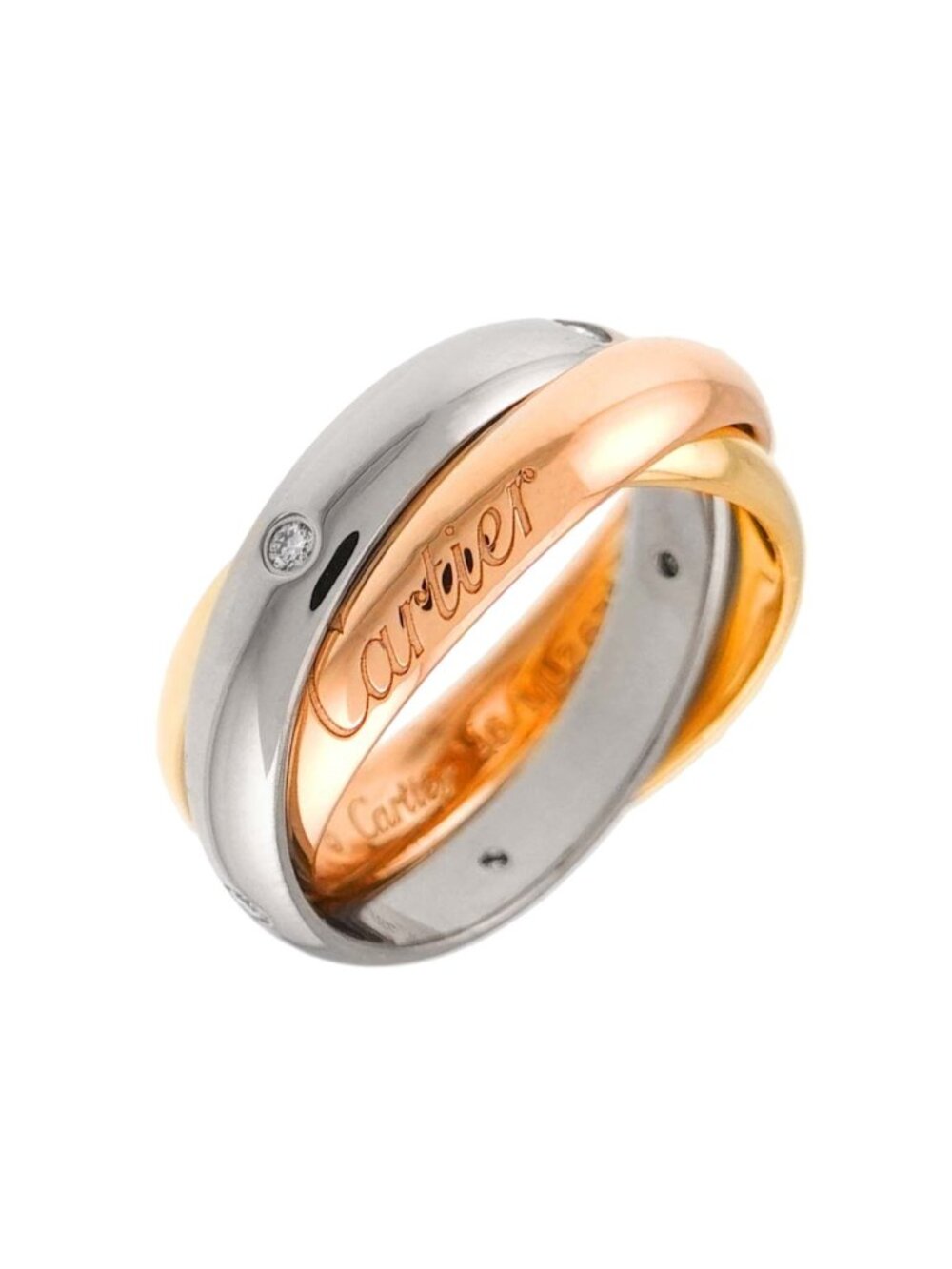 Cartier Trinity MM 46 Ring Diamond 18k Yellow Gold WG PG Three